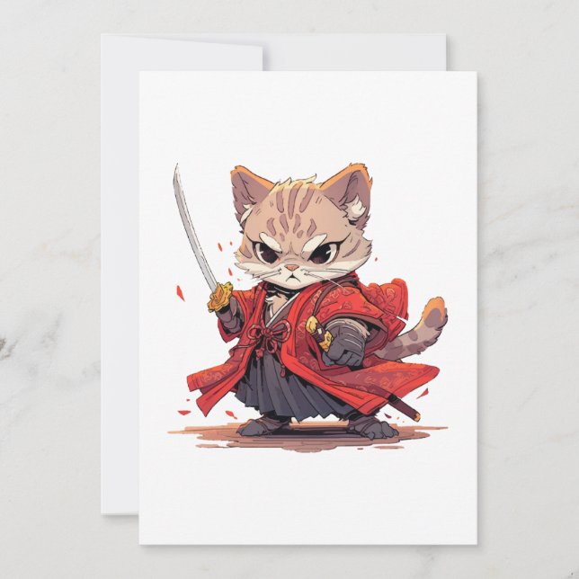 Convite Gato Herói ao estilo samurai zangado (Frente)