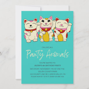 Convite Gato Japonês da Sorte Acenando do Maneki Neko Aniv
