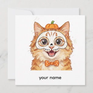 Convite Gato Laranja de Pintura Facial de Esqueleto Fofo n