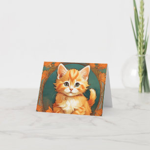 Convite Gato Laranja Estilo Alphonse Mucha