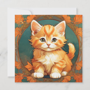 Convite Gato Laranja Estilo Alphonse Mucha
