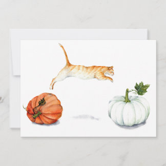 Convite Gato Laranja Saltando Entre Abóboras
