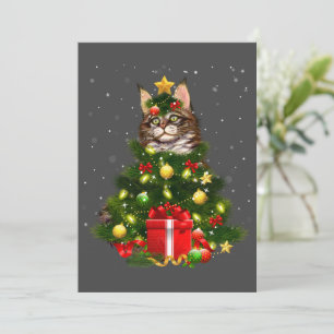 Convite Gato Maine Coon Gato Luzes Árvore de Natal Amante