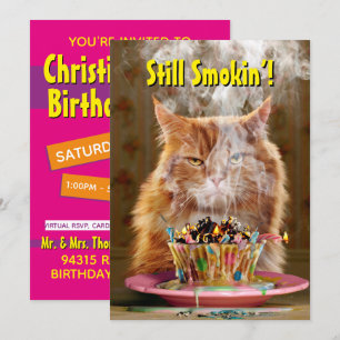 Convite Gato Mal-Humorado Engraçado Com Bolo de Aniversári