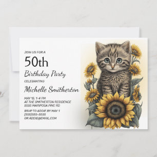 Convite Gato Malhado Cinza Girassóis 50º Aniversário