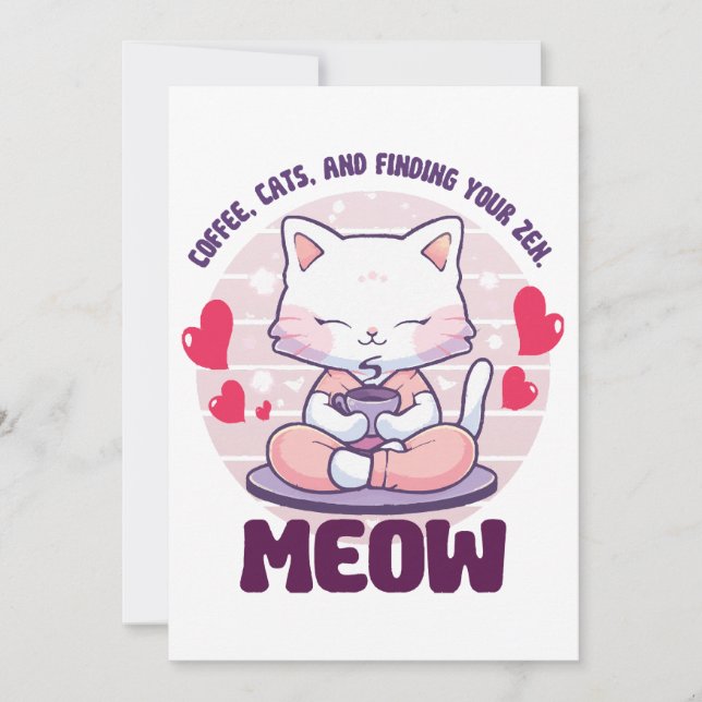 Convite Gato meditação - Gato Kawaii (Frente)
