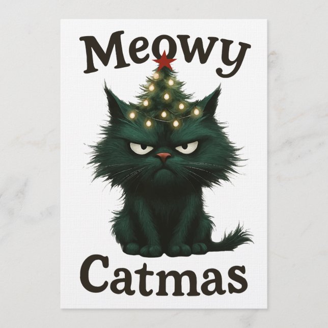 Convite Gato Meowy Catmas Mal-humorado (Frente)