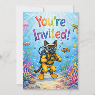 Convite Gato Mergulhador Aniversário Você é Convidado Suba