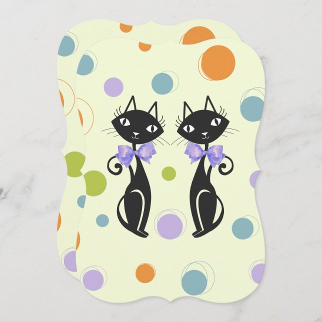 Convite Gato Moderno do Meio século (Frente/Verso)