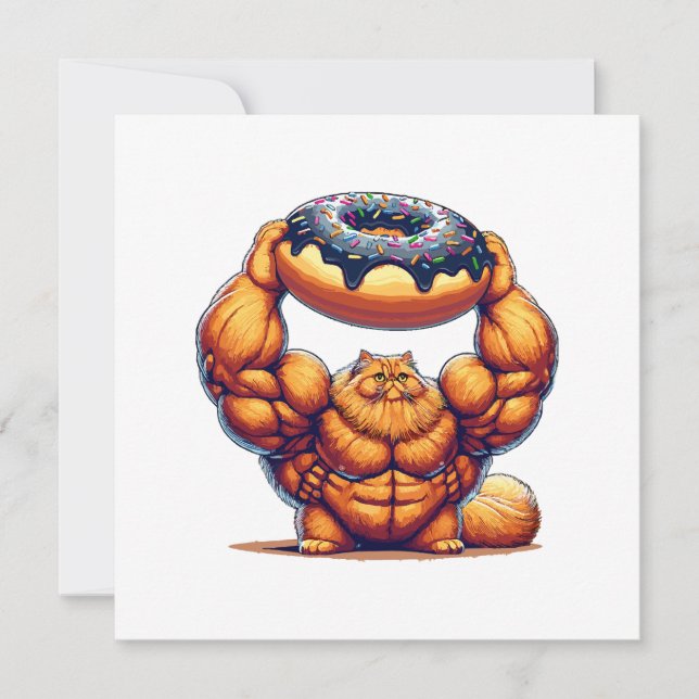 Convite Gato Musculoso Levantando Donut (Frente)