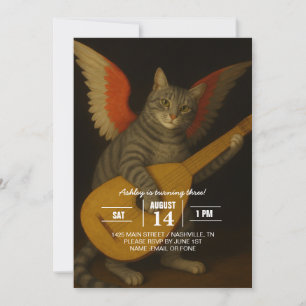 Convite Gato Músico Alado Tocando Alaúde Arte