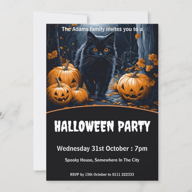 Convite Gato Negro Caminhando Pela Festa De Halloween Da F (Frente)