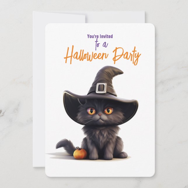 Convite GATO NEGRO com Festa de Halloween de WITCHES (Frente)