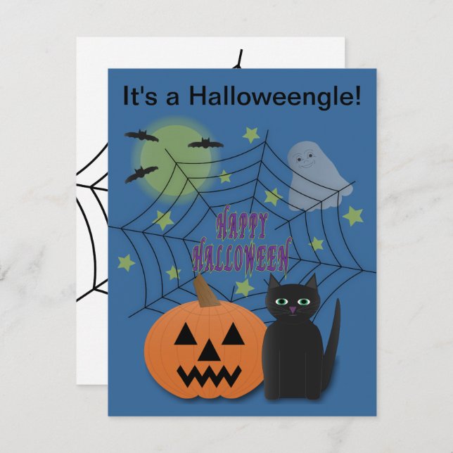 Convite Gato Negro e Abóbora Não Assustador (Frente/Verso)