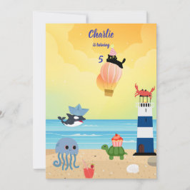 Convite Gato Negro no aniversário de Animais do Mar Balão