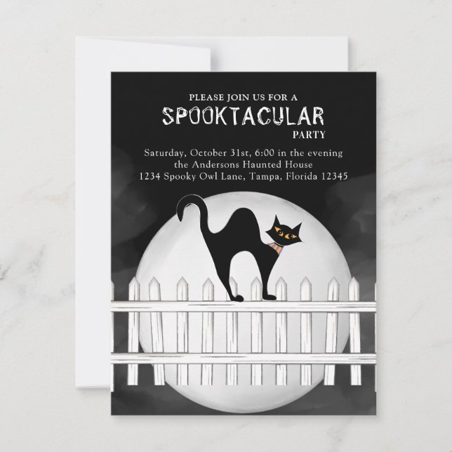 Convite Gato Negro Spooktacular Spookular do Halloween (Frente)