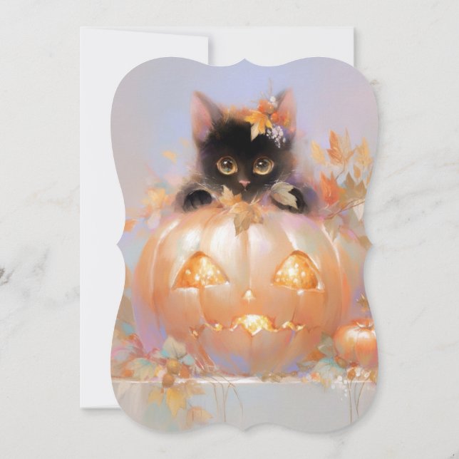 Convite Gato No Chá de fraldas De Halloween De Jackolanter (Verso)