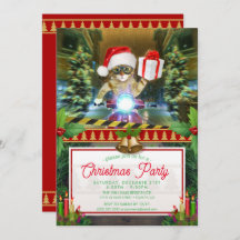 Gato no Papai Noel que entrega presente de Natal