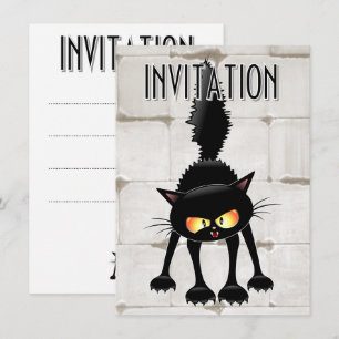 Convite Gato Preto Cartoon Engraçado e Feroz 