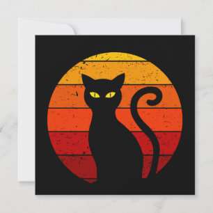 Convite Gato Preto de Halloween no Pôr do Sol Vintage Retr