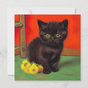 Convite Gato Preto Estilo Van Gogh