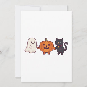 Convite Gato Preto Fantasma Fofo & Abóbora de Halloween