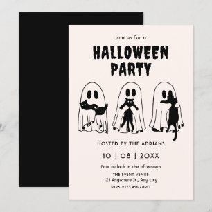 Convite gato preto fantasma halloween