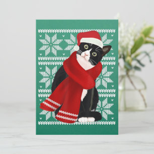 Convite Gato Preto Feio do Natal Chapéu de Papai Noel Cach