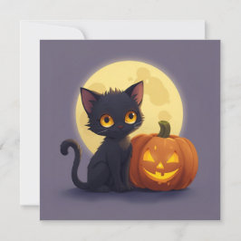 Convite Gato Preto Fofo com Abóbora Talhada Brilhante
