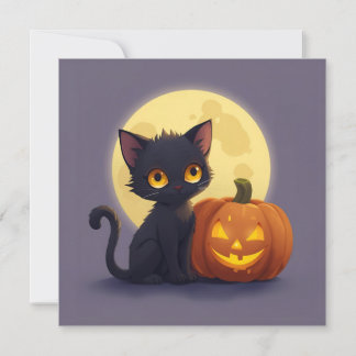 Convite Gato Preto Fofo com Abóbora Talhada Brilhante