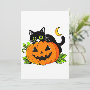 Convite Gato Preto Fofo em Abóbora de Halloween Jack-O'-La