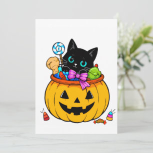 Convite Gato Preto Fofo no Abóbora Jack-O'-Lantern Hallowe