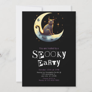 Convite Gato Preto Lua Minimalista Moderno Halloween