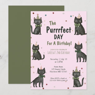 Convite Gato Preto Purrfeito para Aniversário de Crianças