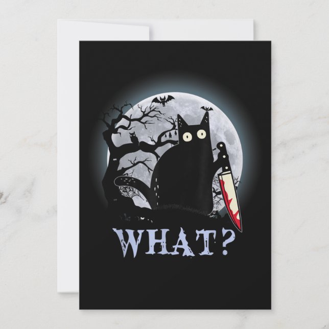 Convite Gato Que Gato Preto Assassino Com Faca Halloween (Frente)