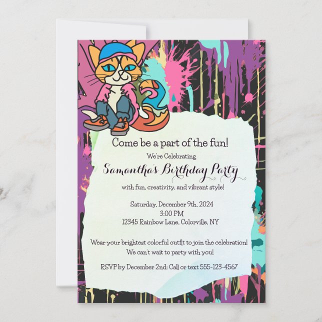 Convite Gato Retro da Rua, Boné e Tênis| Engraçado (Frente)