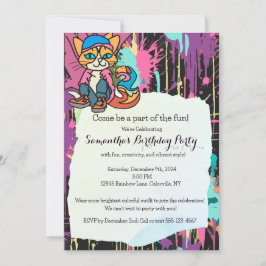 Convite Gato Retro da Rua, Boné e Tênis| Engraçado