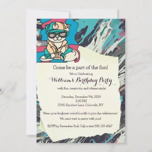 Convite Gato Retro na Rua Relaxada   Engraçado