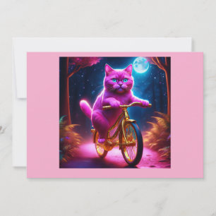 Convite Gato Rosa Andando Na Bicicleta Do Ouro