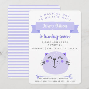 Convite Gato Roxo  Lilac Stripes - Aniversário de crianç