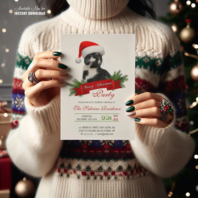 Convite Gato Sarcástico Engraçado Festa de Natal Santas (Criador carregado)