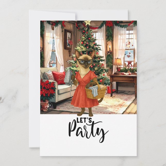 Convite Gato siamês Festa de Natal para a dona de casa (Frente)