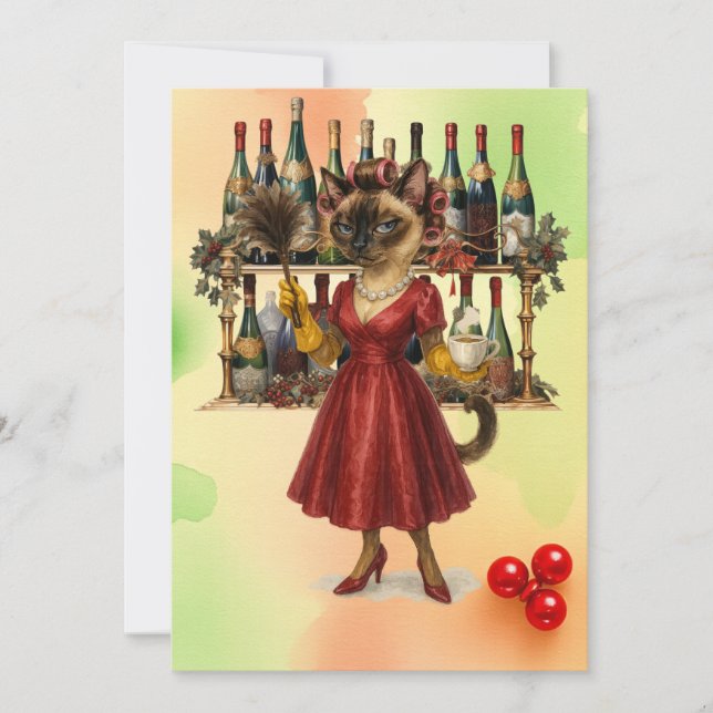 Convite Gato siamês Festa de Natal para a dona de casa (Frente)