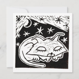 Convite Gato sonhando entre as estrelas Linocut