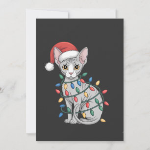Convite Gato Sphynx Vestindo um Chapéu de Papai Noel e Env