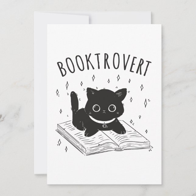 Convite Gato-troverte com livro e estrelas (Frente)