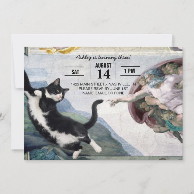 Convite Gato Tuxedo Tocando a Pata Divina (Frente)