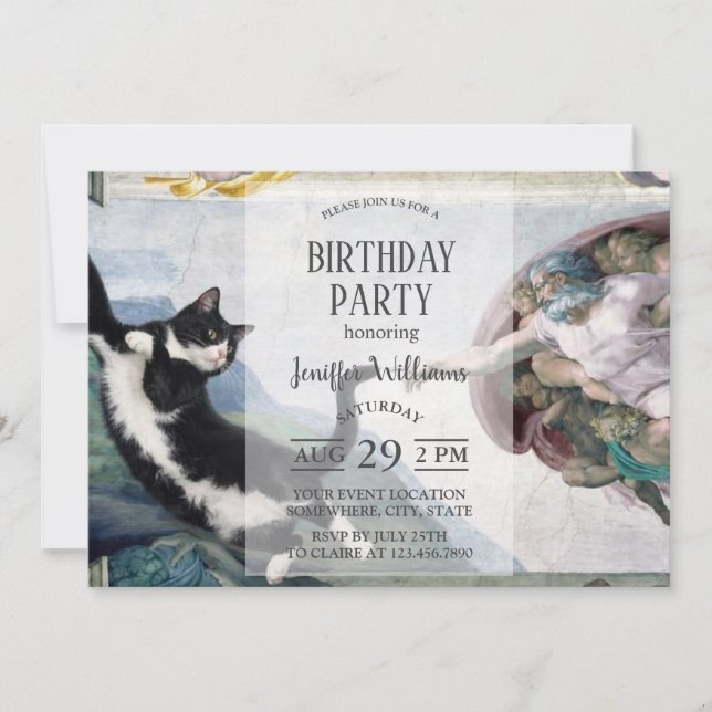 Convite Gato Tuxedo Tocando a Pata Divina (Frente)