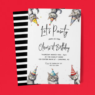 Convite Gato Vamos Fazer a Festa de 1º Aniversário