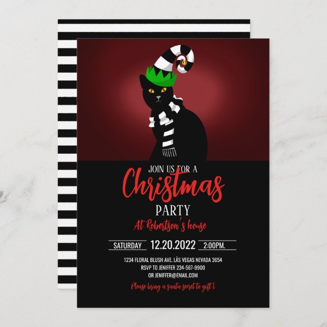 Convite Gato vestindo chapéu Engraçado e Scarf (Frente/Verso)